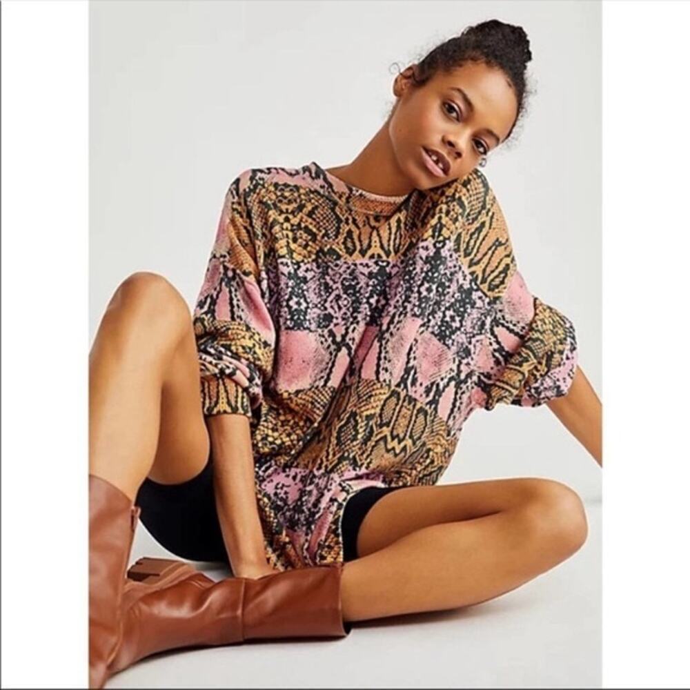 Free People Cosmos Snake Print Crewneck Sweater Top